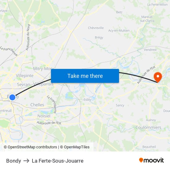 Bondy to La Ferte-Sous-Jouarre map