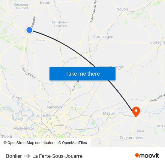 Bonlier to La Ferte-Sous-Jouarre map