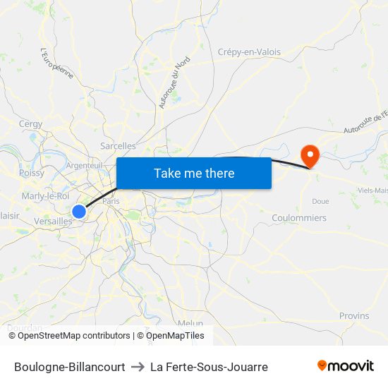 Boulogne-Billancourt to La Ferte-Sous-Jouarre map