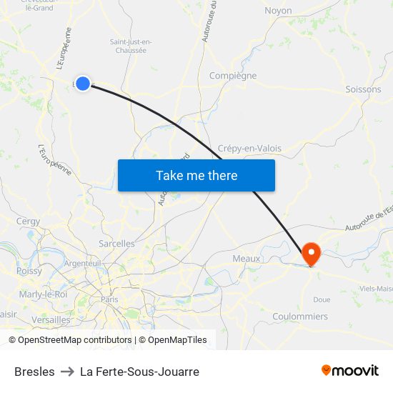 Bresles to La Ferte-Sous-Jouarre map