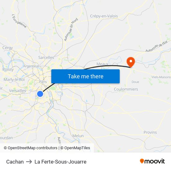 Cachan to La Ferte-Sous-Jouarre map