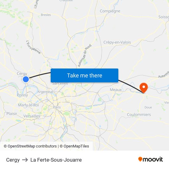 Cergy to La Ferte-Sous-Jouarre map