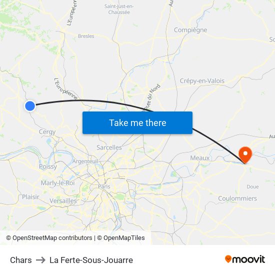 Chars to La Ferte-Sous-Jouarre map