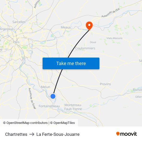 Chartrettes to La Ferte-Sous-Jouarre map