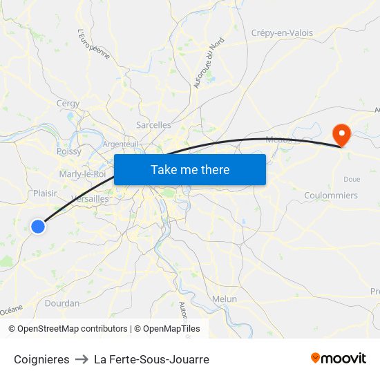 Coignieres to La Ferte-Sous-Jouarre map