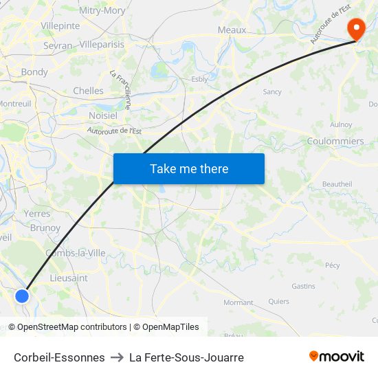 Corbeil-Essonnes to La Ferte-Sous-Jouarre map