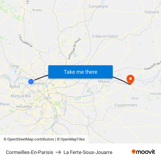 Cormeilles-En-Parisis to La Ferte-Sous-Jouarre map