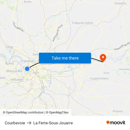 Courbevoie to La Ferte-Sous-Jouarre map