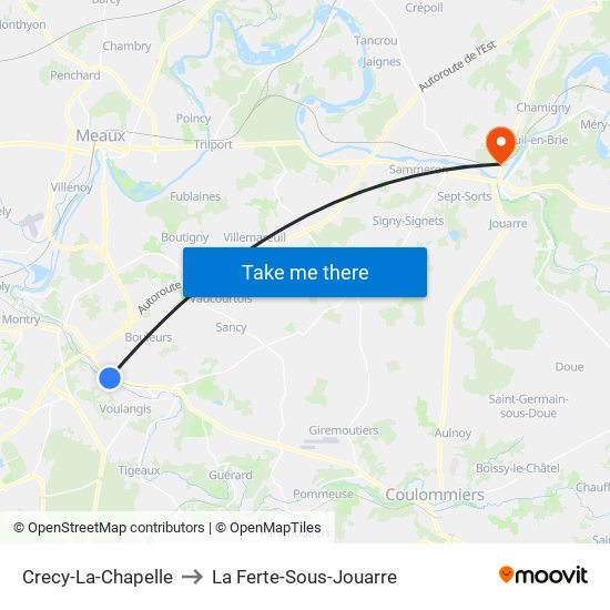 Crecy-La-Chapelle to La Ferte-Sous-Jouarre map