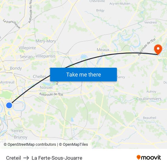 Creteil to La Ferte-Sous-Jouarre map