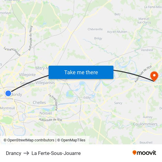 Drancy to La Ferte-Sous-Jouarre map