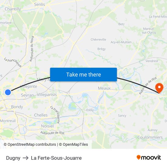 Dugny to La Ferte-Sous-Jouarre map