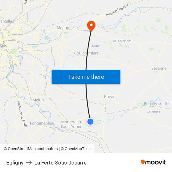 Egligny to La Ferte-Sous-Jouarre map
