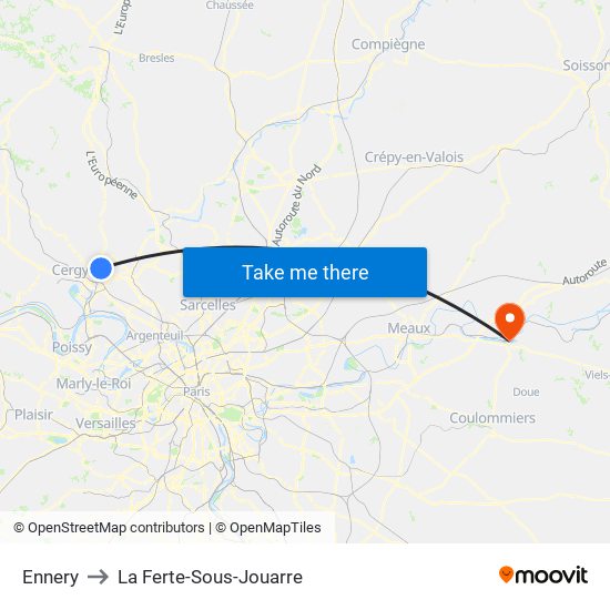 Ennery to La Ferte-Sous-Jouarre map