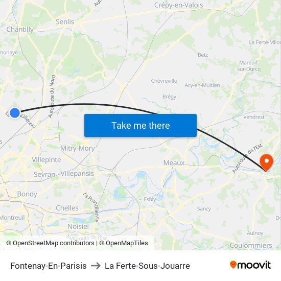 Fontenay-En-Parisis to La Ferte-Sous-Jouarre map