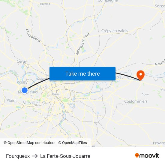 Fourqueux to La Ferte-Sous-Jouarre map