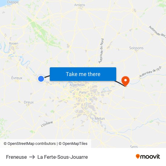 Freneuse to La Ferte-Sous-Jouarre map