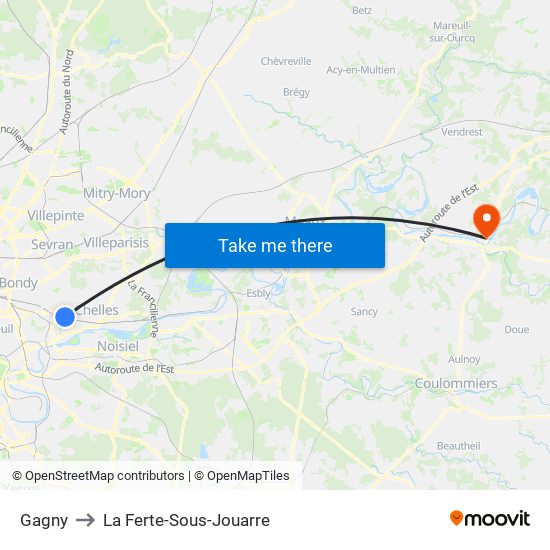 Gagny to La Ferte-Sous-Jouarre map