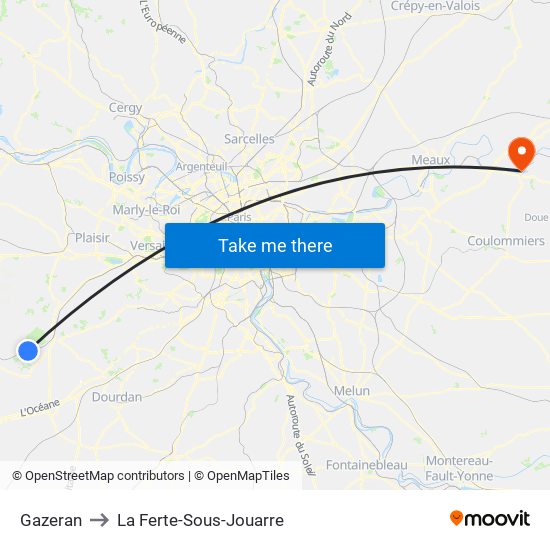 Gazeran to La Ferte-Sous-Jouarre map