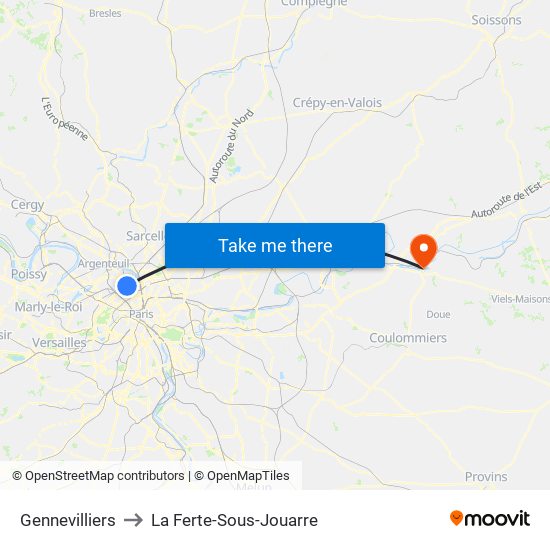 Gennevilliers to La Ferte-Sous-Jouarre map