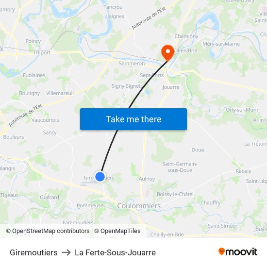 Giremoutiers to La Ferte-Sous-Jouarre map