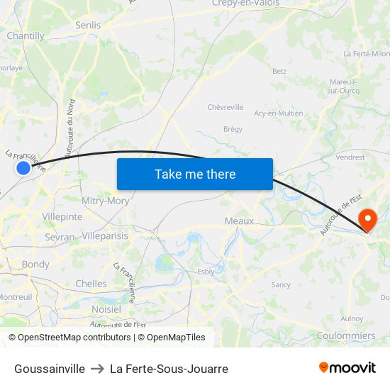 Goussainville to La Ferte-Sous-Jouarre map