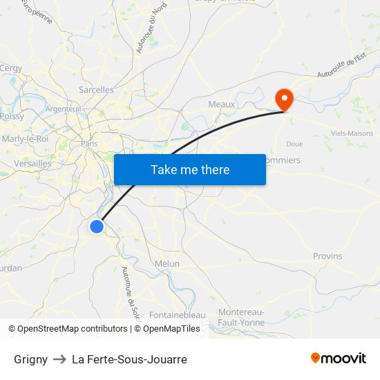 Grigny to La Ferte-Sous-Jouarre map
