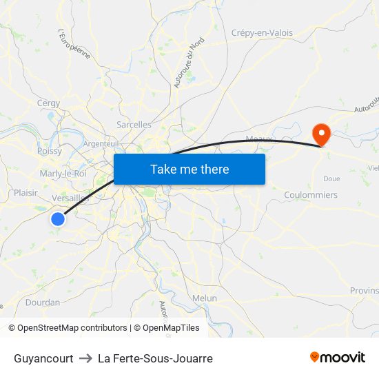 Guyancourt to La Ferte-Sous-Jouarre map