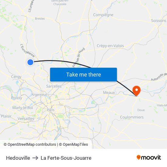 Hedouville to La Ferte-Sous-Jouarre map