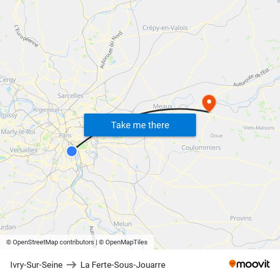 Ivry-Sur-Seine to La Ferte-Sous-Jouarre map