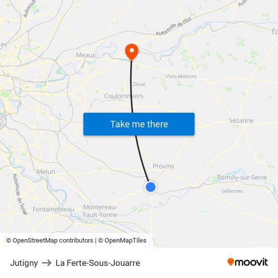 Jutigny to La Ferte-Sous-Jouarre map