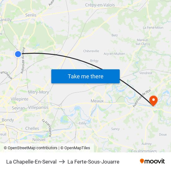 La Chapelle-En-Serval to La Ferte-Sous-Jouarre map