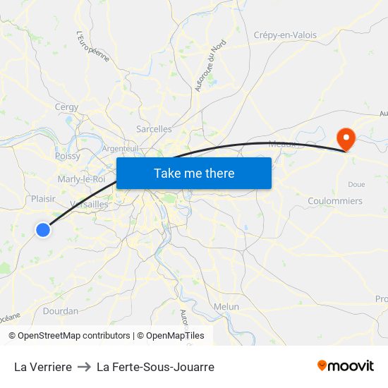 La Verriere to La Ferte-Sous-Jouarre map