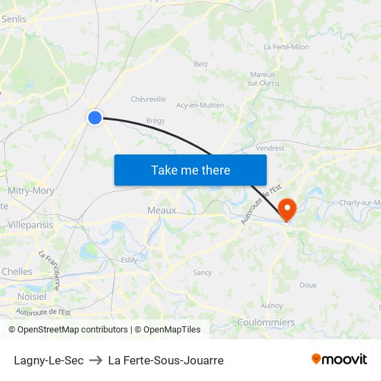 Lagny-Le-Sec to La Ferte-Sous-Jouarre map