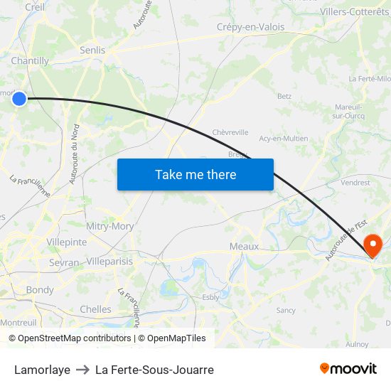 Lamorlaye to La Ferte-Sous-Jouarre map