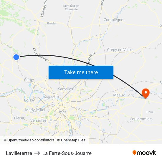 Lavilletertre to La Ferte-Sous-Jouarre map