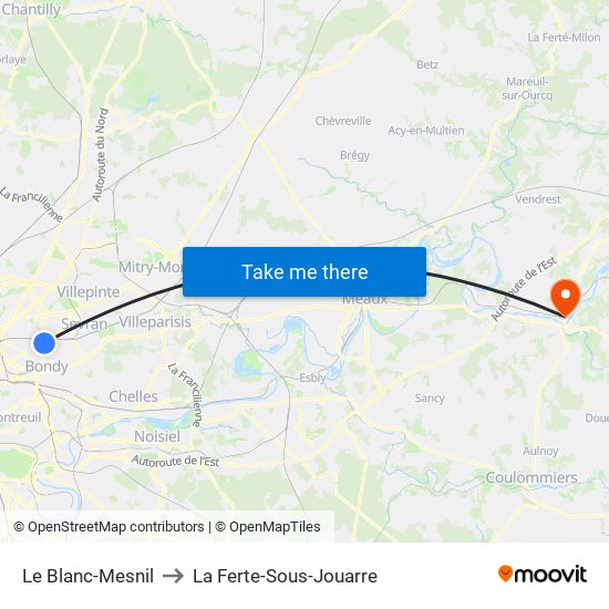 Le Blanc-Mesnil to La Ferte-Sous-Jouarre map