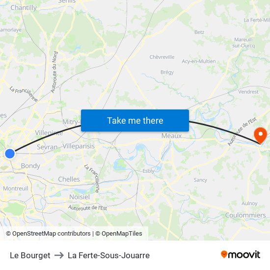 Le Bourget to La Ferte-Sous-Jouarre map