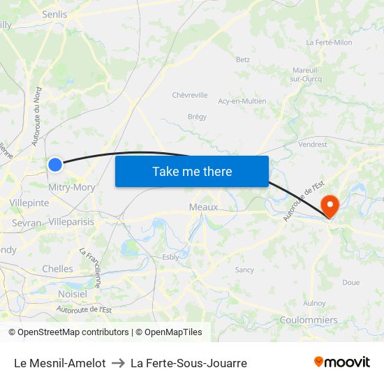 Le Mesnil-Amelot to La Ferte-Sous-Jouarre map
