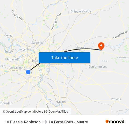Le Plessis-Robinson to La Ferte-Sous-Jouarre map