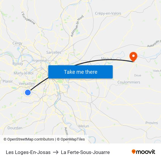 Les Loges-En-Josas to La Ferte-Sous-Jouarre map