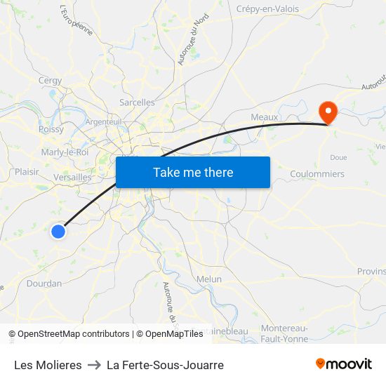 Les Molieres to La Ferte-Sous-Jouarre map
