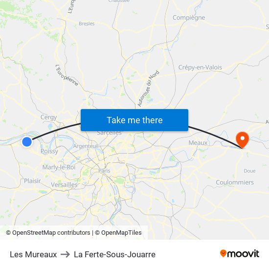Les Mureaux to La Ferte-Sous-Jouarre map