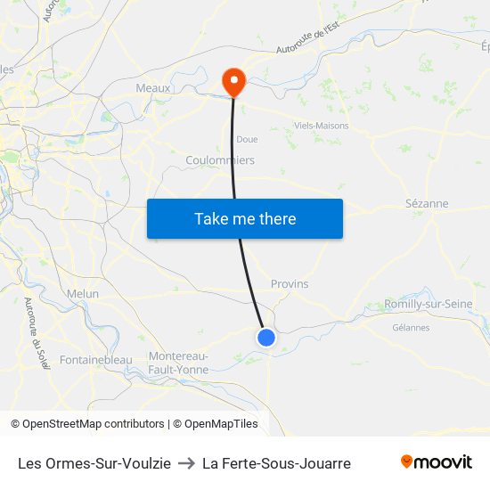 Les Ormes-Sur-Voulzie to La Ferte-Sous-Jouarre map