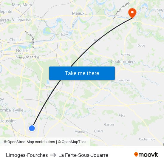 Limoges-Fourches to La Ferte-Sous-Jouarre map