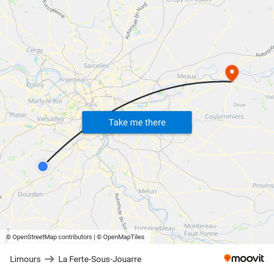 Limours to La Ferte-Sous-Jouarre map