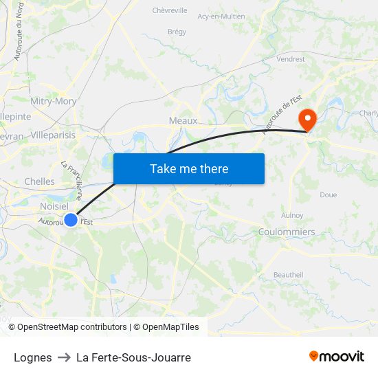 Lognes to La Ferte-Sous-Jouarre map