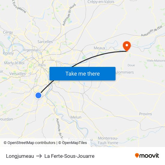Longjumeau to La Ferte-Sous-Jouarre map