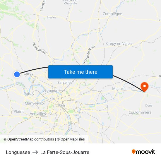 Longuesse to La Ferte-Sous-Jouarre map