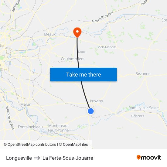 Longueville to La Ferte-Sous-Jouarre map